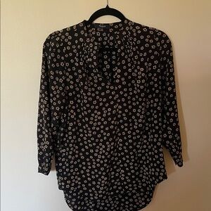 Madewell Black and Cream Floral Blouse